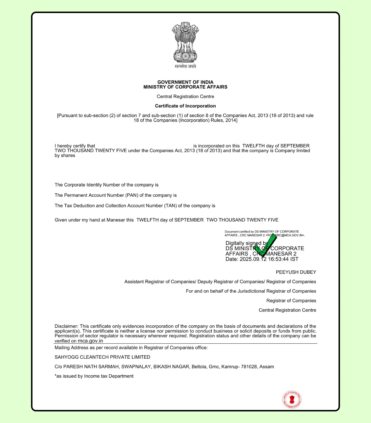 Certificate of Incorporation